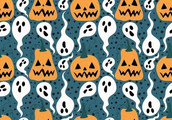 Halloween Rajzfilm Sütőtök Zökkenőmentes Őszi Mintát Ünnepi Csomagolási Csomagolási Papír — Stock Fotó