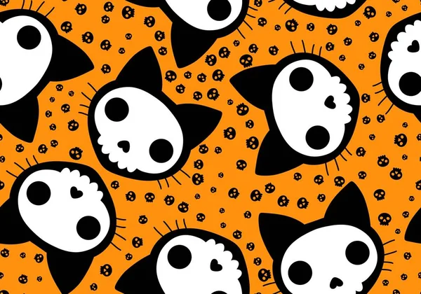 Halloween Katt Och Pumpor Sömlösa Spöke Och Dödskallar Och Gift — Stockfoto