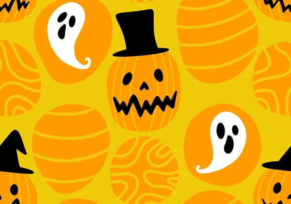 Jesienne Zbiory Warzyw Bezszwowe Potwór Halloween Dynie Wzór Pakowania Papieru — Zdjęcie stockowe