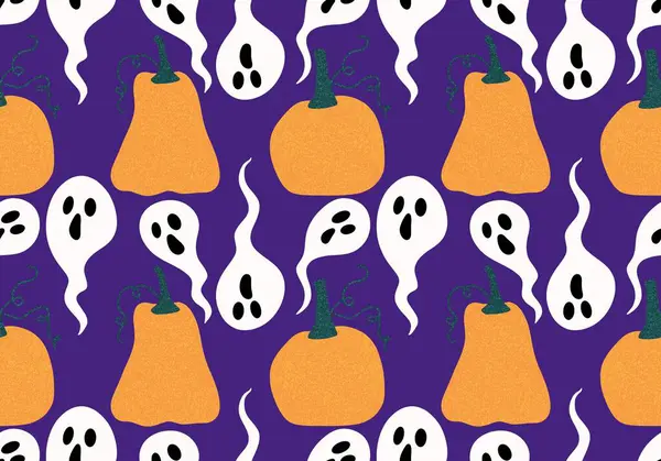 Halloween Rajzfilm Sütőtök Zökkenőmentes Őszi Mintát Ünnepi Csomagolási Csomagolási Papír — Stock Fotó