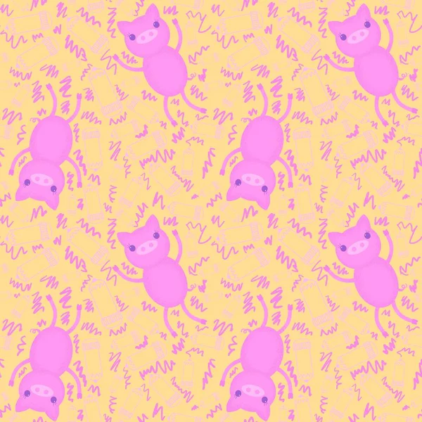 Карикатурные Животные Бесшовные Свиньи Рисунок Упаковки Бумаги Тканей Детской Одежды — стоковое фото