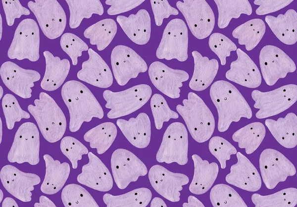 Halloween Fantasma Sem Costura Desenho Animado Padrão Para Papel Embrulho — Fotografia de Stock