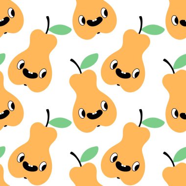 Karikatür retro meyvesiz armut deseni ambalaj kağıdı ve çocuk giysileri baskısı ve şenlikli aksesuarlar ve kumaşlar ve çarşaflar ve anaokulu tekstili. Yüksek kaliteli illüstrasyon