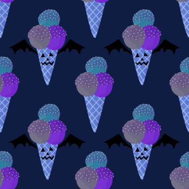 Cadılar Bayramı canavarları karikatürsüz dondurma kalıpları paket kâğıdı, kumaş ve çocuk giysileri baskısı ve şenlik ambalajı ve parti aksesuarları. Yüksek kaliteli illüstrasyon