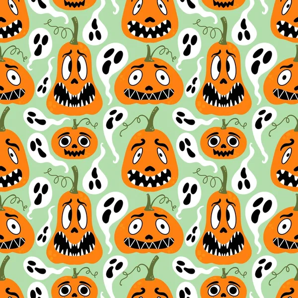 Cartoon Retro Zelenina Sklizeň Bezešvé Halloween Dýně Vzor Pro Balení — Stock fotografie