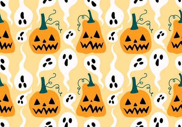 Halloween Cartoon Pompoenen Naadloze Herfst Patroon Voor Feestelijke Verpakking Verpakking — Stockfoto