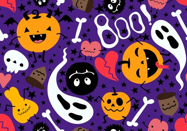 Halloween Cartoon Pompoenen Naadloze Spook Botten Schedels Patroon Voor Het — Stockfoto