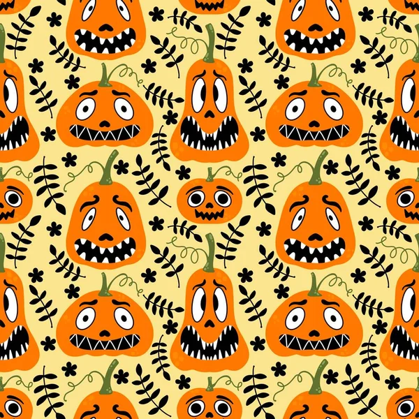 Patrón Calabazas Halloween Sin Costuras Cosecha Verduras Retro Dibujos Animados — Foto de Stock