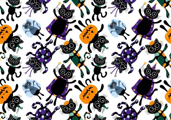 Halloween Macska Tök Zökkenőmentes Szellem Koponyák Méreg Minta Csomagolására Papír — Stock Fotó