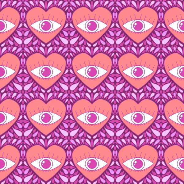 Cartoon retro valentines seamless eyes and hearts pattern for wrapping paper and fabrics and linens and kids print and fashion textiles and festive accessories and packaging. High quality illustration