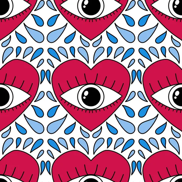 Cartoon Retro Valentines Seamless Eyes Hearts Pattern Wrapping Paper Fabrics — Stock Photo, Image