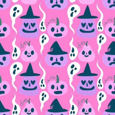 Cadılar Bayramı çizgi balkabakları şenlikli ambalaj kağıtları, ambalaj kağıtları, kumaşlar, çocuk giysileri, tekstil ürünleri ve ambalajlar için kusursuz sonbahar desenleri. Yüksek kaliteli illüstrasyon