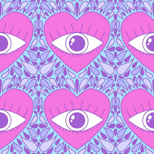 Cartoon Retro Valentines Nahtlose Augen Und Herzen Muster Für Verpackungspapier — Stockfoto