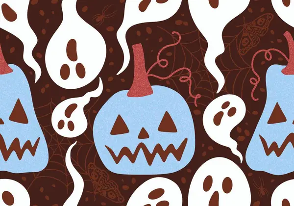 Calabazas Dibujos Animados Halloween Patrón Otoño Sin Costuras Para Embalaje —  Fotos de Stock