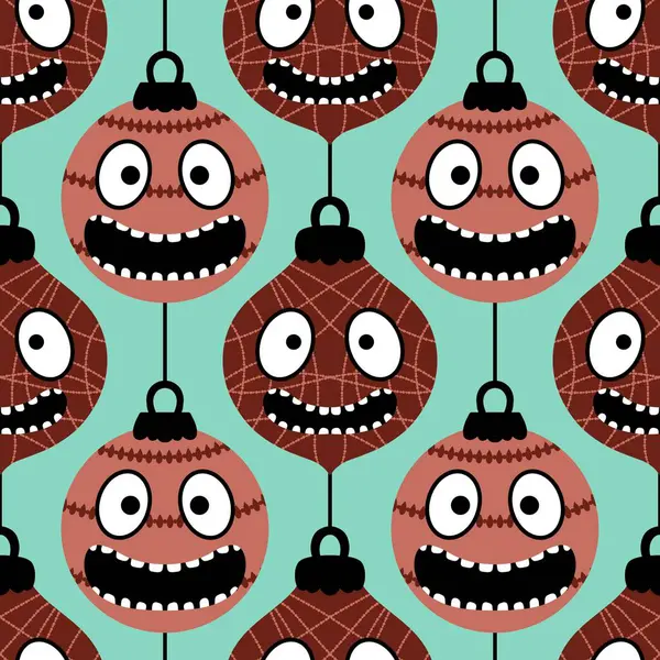 Árvore Natal Bolas Sem Costura Desenhos Animados Monstros Com Padrão — Fotografia de Stock