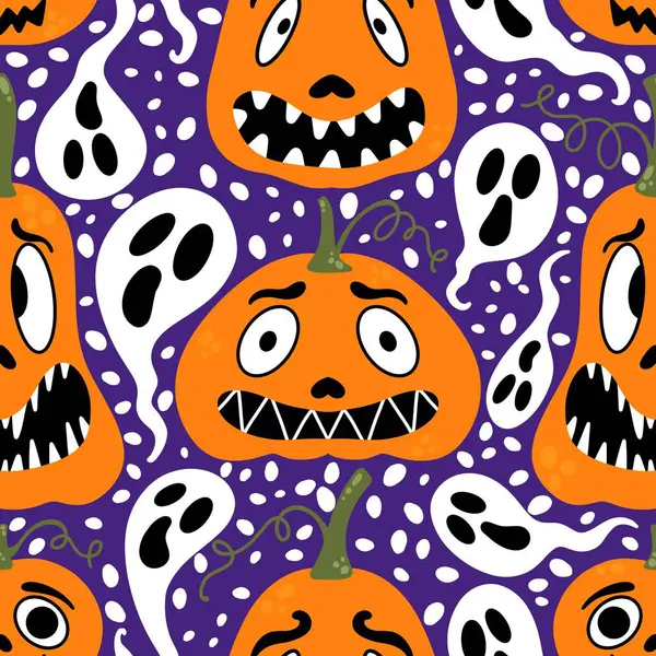 Cartoon Retro Plantaardige Oogst Naadloze Halloween Pompoenen Patroon Voor Het — Stockfoto