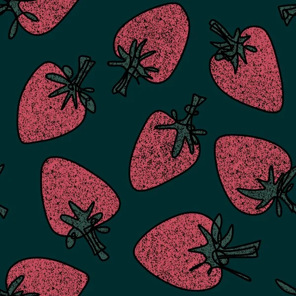 夏季卡通画系列艺术浆果草莓无缝制草莓水果图案 用于包装纸 织物和儿童服装印花 节日包装和厨房配饰 高质量的例证 — 图库照片