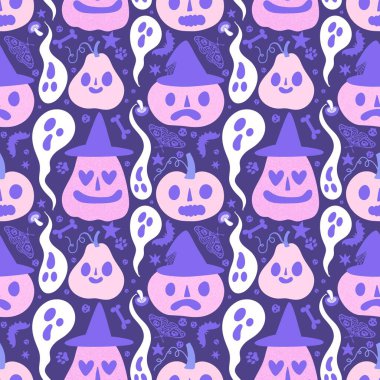 Cadılar Bayramı çizgi balkabakları şenlikli ambalaj kağıtları, ambalaj kağıtları, kumaşlar, çocuk giysileri, tekstil ürünleri ve ambalajlar için kusursuz sonbahar desenleri. Yüksek kaliteli illüstrasyon