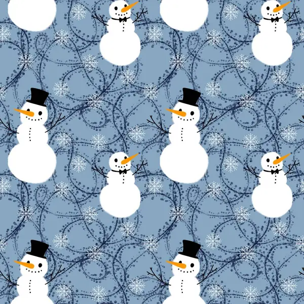 Christmas cartoon snowman seamless winter ice and gloves pattern for wrapping paper and fabrics and kids clothes print and festive packaging and accessories. High quality illustration