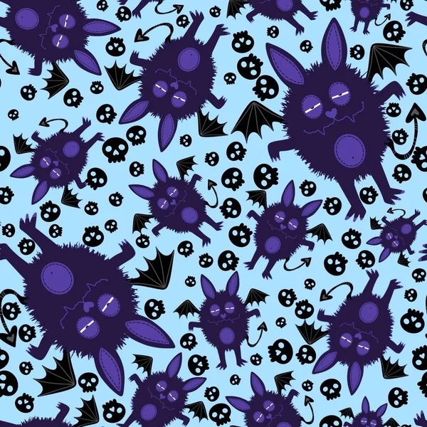 Patrón Murciélagos Sin Costura Monstruos Dibujos Animados Halloween Para Papel —  Fotos de Stock