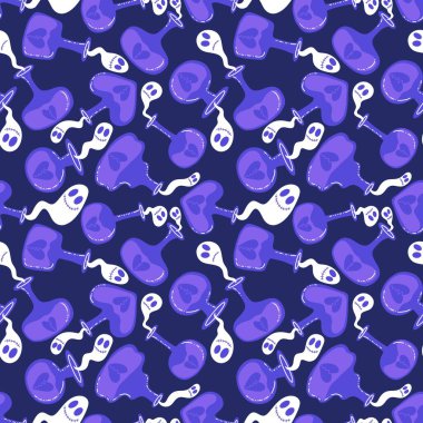 Cadılar Bayramı 'nda kağıt, kumaş, çarşaf, çocuk giysisi baskısı, şenlik ambalajı ve sonbahar aksesuarları için kusursuz cadı zehri kalıbı. Yüksek kaliteli illüstrasyon