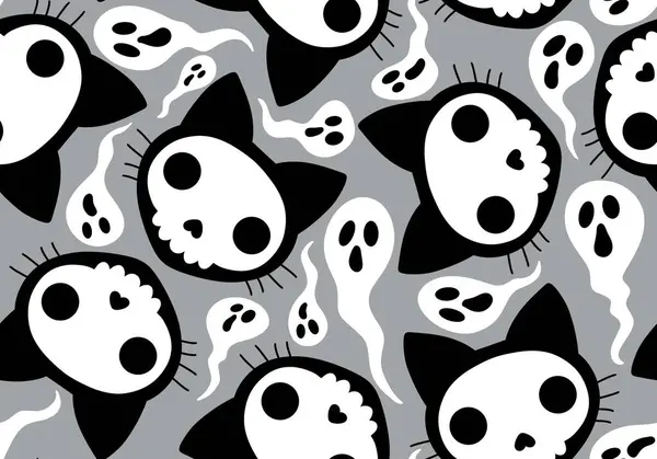 Halloween Cat Pumpkins Seamless Ghost Skulls Poison Pattern Wrapping Paper — Stock Photo, Image