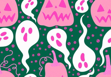 Cadılar Bayramı çizgi balkabakları şenlikli ambalaj kağıtları, ambalaj kağıtları, kumaşlar, çocuk giysileri, tekstil ürünleri ve ambalajlar için kusursuz sonbahar desenleri. Yüksek kaliteli illüstrasyon