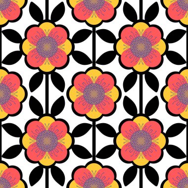 Kağıt, kumaş, çarşaf ve çocuk giysileri baskısı, ev dekorasyonu, şenlikli ambalaj ve aksesuarlar için geri dönüşümsüz geometrik flora deseni. Yüksek kaliteli illüstrasyon