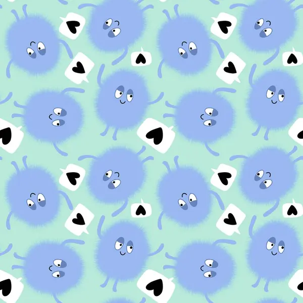 Cartoon Monsters Seamless Fluffy Aliens Pattern Wrapping Paper Fabrics Linens — Stock Photo, Image