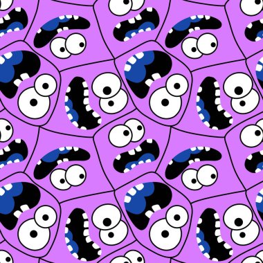 Çizgi filmci çocuklar, yüz desenli ambalaj kağıtları, çocuk kıyafetleri ve Cadılar Bayramı ambalajı kumaşları, moda tekstil ve aksesuarları olan kusursuz canavarlar. Yüksek kaliteli illüstrasyon