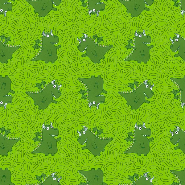 Cartoon Animals Seamless Dragon Pattern Wrapping Paper Fabrics Linens Kids — Stock Photo, Image