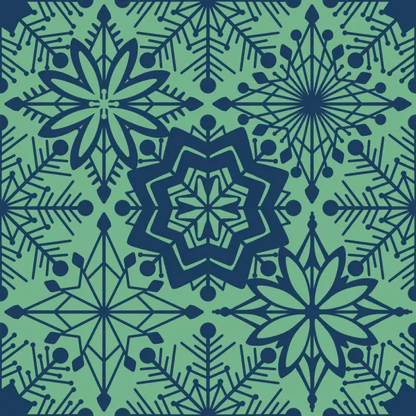 Christmas Snowflakes Seamless Ice Geometric Pattern Winter Wrapping Paper Fabrics — Stock Photo, Image