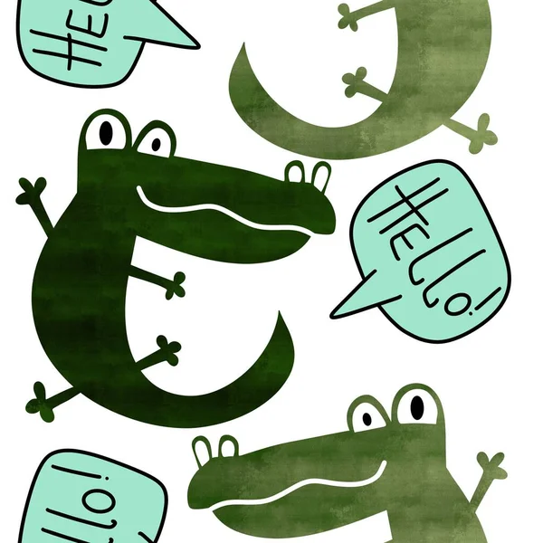 Dieren Cartoon Naadloze Krokodil Hagedis Draak Patroon Voor Het Inpakken — Stockfoto