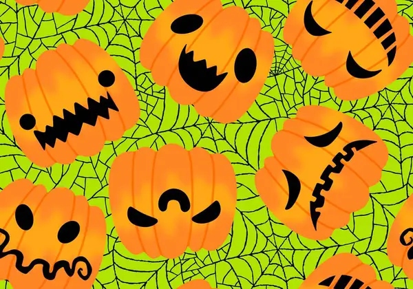 Patrón Calabazas Halloween Sin Costuras Cosecha Verduras Retro Dibujos Animados —  Fotos de Stock