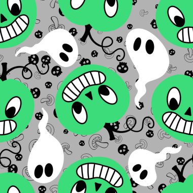 Çizgi film retro sebze hasadı dikişsiz Cadılar Bayramı balkabağı deseni kağıt, kumaş, çarşaf, çocuk baskısı, şenlikli ambalaj ve sonbahar aksesuarları. Yüksek kaliteli illüstrasyon