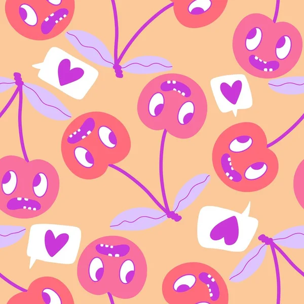 Cartoon fruit seamless retro cherry pattern for wrapping paper and fabrics and linens and kids accessories and fabrics textiles and print and packaging. High quality illustration