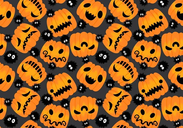 Patrón Calabazas Halloween Sin Costuras Cosecha Verduras Retro Dibujos Animados — Foto de Stock