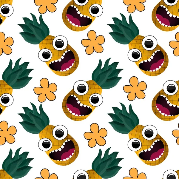 Cartoon retro fruit seamless pineapple pattern for wrapping paper and fabrics and linens and kids clothes print and summer accessories and festive textiles. High quality illustration