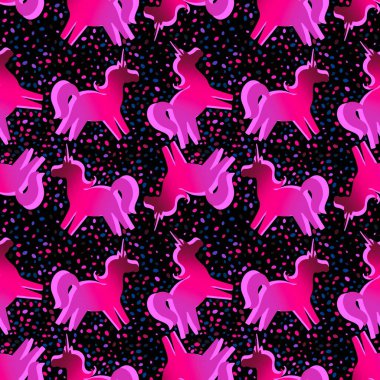 Çizgi filmlerdeki sihirli hayvanlar kağıt, kumaş, çarşaf ve çocuk giysileri baskısı, şenlik ambalajları ve doğum günü aksesuarları için tek boynuzlu at desenleri. Yüksek kaliteli illüstrasyon