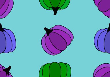 Çizgi film retro sebze hasadı dikişsiz Cadılar Bayramı balkabağı deseni kağıt, kumaş, çarşaf, çocuk baskısı, şenlikli ambalaj ve sonbahar aksesuarları. Yüksek kaliteli illüstrasyon