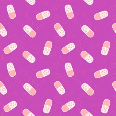 Göğüs kanseri ayı, ambalaj kağıdı, medya aksesuarları ve ilaç tekstili için kusursuz pembe kurdele günü mamografi deseni. Yüksek kaliteli illüstrasyon