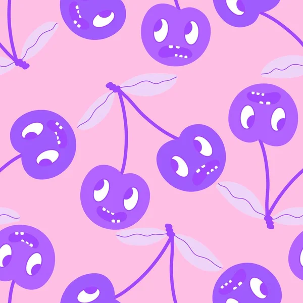 Cartoon fruit seamless retro cherry pattern for wrapping paper and fabrics and linens and kids accessories and fabrics textiles and print and packaging. High quality illustration