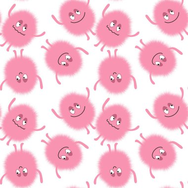 Çizgi film canavarları kağıt, kumaş, çarşaf, çocuk giysisi baskısı, şenlikli aksesuarlar ve anaokulu tekstil ürünleri için kusursuz tüysüz uzaylı desenleri. Yüksek kalite fotoğraf