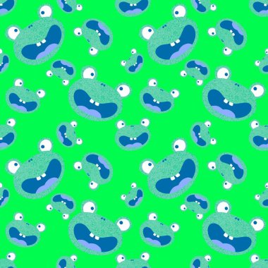 Çizgi filmlerdeki kusursuz kurbağa desenleri ambalaj kağıtları, kumaşlar, çocuk giysileri, tekstil ürünleri, yaz aksesuarları ve şenlikli ambalajlar için. Yüksek kaliteli illüstrasyon