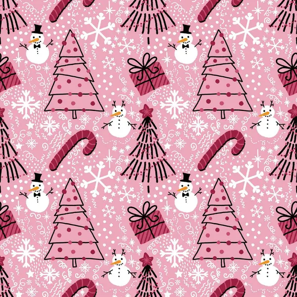 Cartoon New Year Seamless Christmas Tree Gift Pattern Wrapping Paper Stock Picture