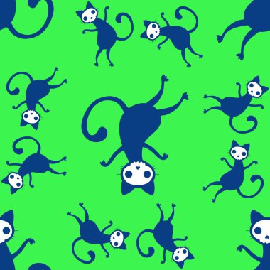 Cadılar Bayramı kedisi ve balkabağı derisi dikişsiz hayaletler ve kafatasları ve kağıt ve kumaşlar için zehir deseni ve çocuk giysileri baskısı ve sonbahar ambalajı ve moda tekstili. Yüksek kaliteli illüstrasyon