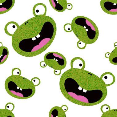 Çizgi filmlerdeki kusursuz kurbağa desenleri ambalaj kağıtları, kumaşlar, çocuk giysileri, tekstil ürünleri, yaz aksesuarları ve şenlikli ambalajlar için. Yüksek kaliteli illüstrasyon