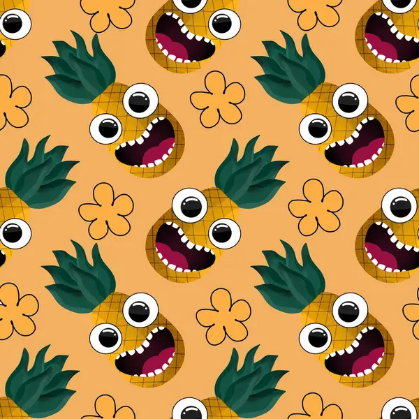 Cartoon retro fruit seamless pineapple pattern for wrapping paper and fabrics and linens and kids clothes print and summer accessories and festive textiles. High quality illustration
