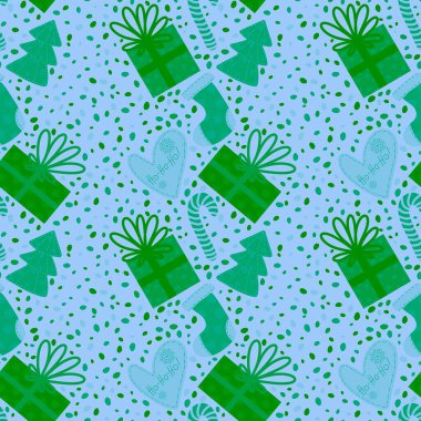 Noel ağacı çizgi filmi, yeni yıl için kusursuz hediye ve şeker desenli ambalaj kağıdı, kumaş, çarşaf, çocuk baskısı, şenlikli ambalaj ve kış aksesuarları. Yüksek kaliteli illüstrasyon