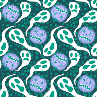 Karikatür sonbaharı sebzesiz Cadılar Bayramı balkabağı desenli kağıt, kumaş ve çocuk giysileri baskısı, moda tekstil ürünleri ve bayram ambalajı. Yüksek kaliteli illüstrasyon